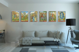 Présentation de toute la série des Arcanes majeurs de la Marelle en format L (A2) avec cadre argent