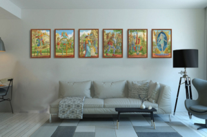 Présentation de la série des Arcanes majeurs en format L (A2) avec cadre noix