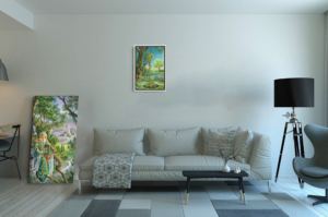 La dame verte format XXL et As de Bâtons au Format L (A2) avec un cadre argenté