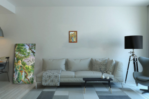 Présentation de la toile La Force format S (A4) avec un cadre noix (bois foncé)