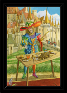 Cadre noir de la toile Le Bateleur de Florence Magnin au format S (A4)