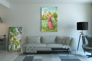 Toile Reine de Bâtons du tarot du Labyrinthe de Florence Magnin au format XXL (A0) sans cadre