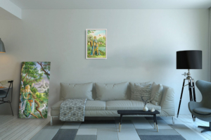 La dame verte format XXL et Roi de Bâtons au Format L (A2) avec un cadre blanc