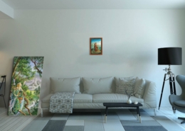 Magnin-Morgane contexte-S-noix Présentation de la toile Morgane de Florence Magnin au format S (A4) avec cadre noix