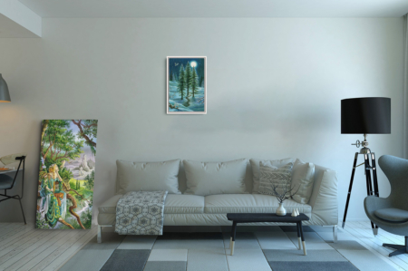 Toile Trois de Bâtons au Format L (A2) avec cadre blanc