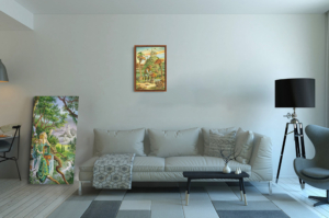 Toile valet de Bâtons format L (A2) avec cadre noix