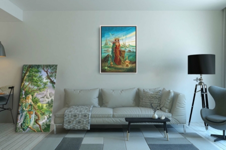 Présentation de la toile Morgane format XL (A1) avec cadre argent
