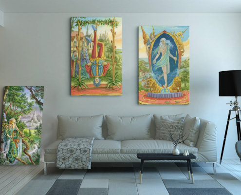 Présentation du Pendu et du Monde de Florence Magnin en format XXL (A0) sans cadre