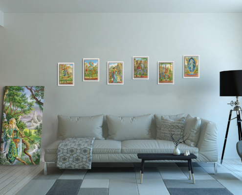 Magnin-6 Arcanes Marelle contexte-S-blanc Présentation de toute la série des arcanes majeurs de la Marelle en format S (A4) avec cadre blanc