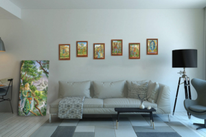 Présentation de toute la série des arcanes majeurs de la Marelle en format S (A4) avec cadre noix