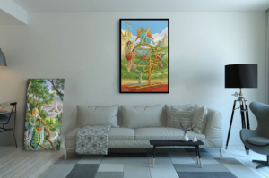 Présentation de la toile La Roue de Fortune format XXL (A0) avec cadre noir