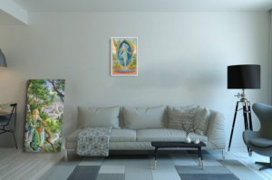 Présentation de la toile Le Monde format L (A2) avec cadre blanc