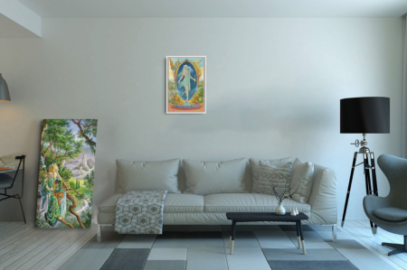 Présentation de la toile Le Monde format L (A2) avec cadre blanc