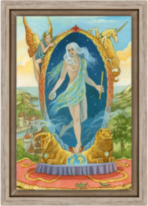 Cadre chêne de la toile Le Monde de Florence Magnin au format S (A4)