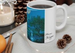 Magnin Mug Pays-lunaire contexte 1 Vue du côté droit du mug Le Pays lunaire de Florence Magnin en contexte