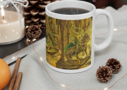 Magnin Mug Epees-Labyrinthe contexte 2 Vue du côté droit du mug Epées du Labyrinthe de Florence Magnin en contexte
