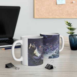 Vue des deux côtés du mug Cthulhu-Ecran de Philippe Caza en contexte