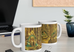 Magnin Mug Epees-Labyrinthe contexte 1 Vue des deux côtés du mug Epées du Labyrinthe de Florence Magnin en contexte