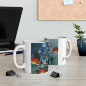 Vue des deux côtés du mug Le Temple de la Nuit de Philippe Caza en contexte