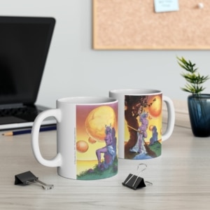 Vue des deux côtés du mug Chimères de Philippe Caza en contexte