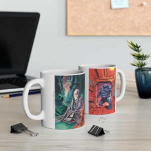 Vue des deux côtés du mug Tschaï B de Philippe Caza en contexte