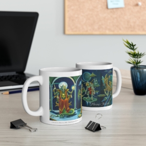 Vue des deux côtés du mug Deniers du Labyrinthe de Florence Magnin en contexte