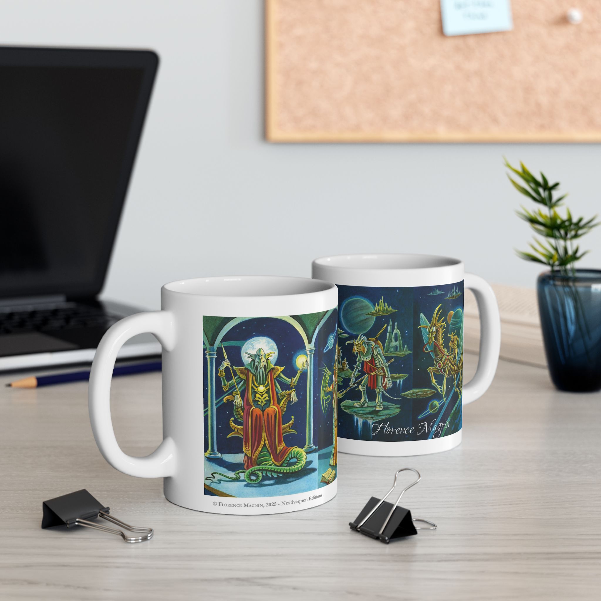 Magnin Mug Deniers-Labyrinthe contexte 1 Vue des deux côtés du mug Deniers du Labyrinthe de Florence Magnin en contexte