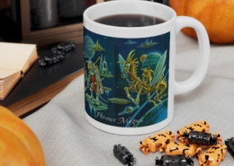 Magnin Mug Deniers-Labyrinthe contexte 2 Vue du côté droit du mug Deniers du Labyrinthe de Florence Magnin en contexte