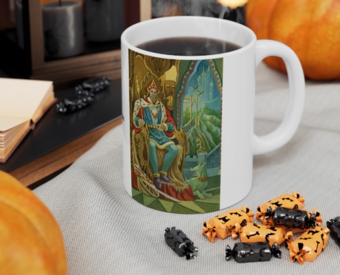 Magnin Mug Arcanes-III-IV contexte 2 Vue du côté droit du mug Arcanes-III-IV de Florence Magnin en contexte