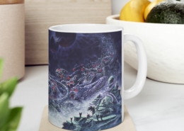 Caza Mug Cthulhu-Ecran Contexte 2 Vue du côté droit du mug Cthulhu-Ecran de Philippe Caza en contexte