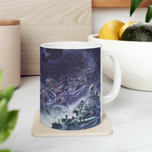 Vue du côté droit du mug Cthulhu-Ecran de Philippe Caza en contexte