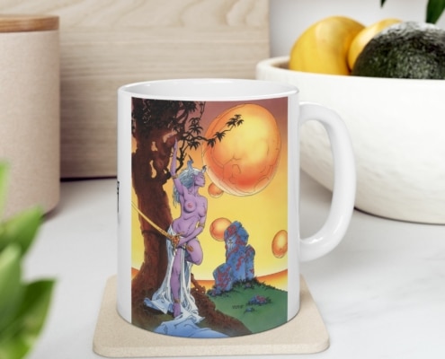 Caza Mug Chimeres Contexte 2 Vue du côté droit du mug Chimères de Philippe Caza en contexte