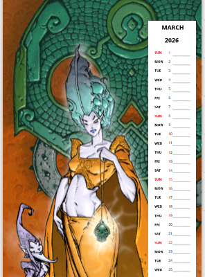 Mois de mars du calendrier 2026 grand format de Philippe Caza