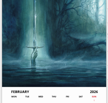 Mois de février du calendrier 2026 A3 de Didier Graffet