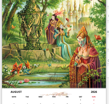 Mois d'août du calendrier 2026 A3 de Florence Magnin