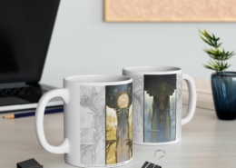 Graffet Mug Dragonfly Contexte Vue des deux côtés du mug Art Deco-Dragonfly Hall de Didier Graffet en contexte