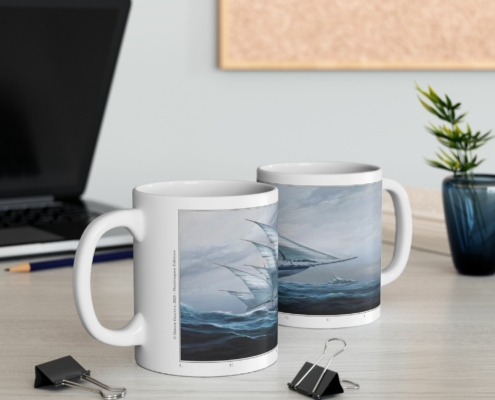 Graffet Mug Requin Contexte Les deux faces du mug Vaisseau-Requin de Didier Graffet en contexte