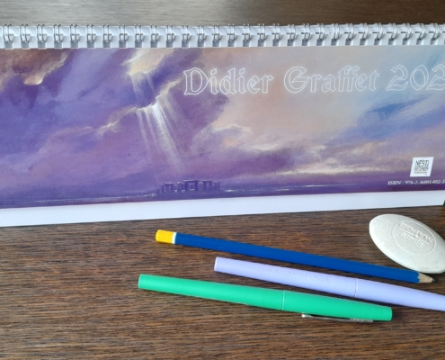 Calendrier de bureau horizontal de Didier Graffet en contexte