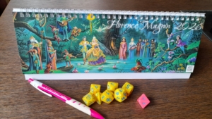 Calendrier de bureau horizontal de Florence Magnin en contexte