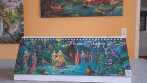 Le calendrier de bureau horizontal de Florence Magnin dans un contexte de toiles