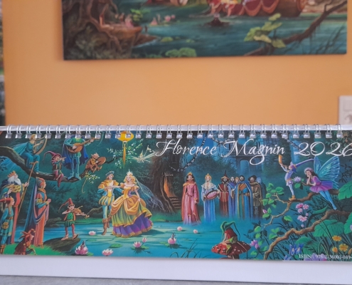 Le calendrier de bureau horizontal de Florence Magnin dans un contexte de toiles