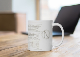 Graffet Mug Plan Nautilus-Contexte Côté droit du mug Jules Verne-Plan du Nautilus de Didier Graffet en contexte