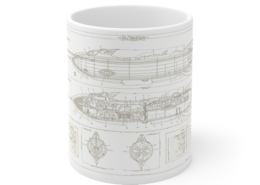 Graffet Mug Plan Nautilus-Face Devant du mug Jules Verne-Plan du Nautilus de Didier Graffet